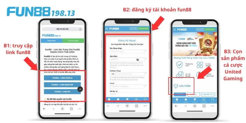 Hướng dẫn các thao tác truy cập sảnh United Gaming tại Fun88